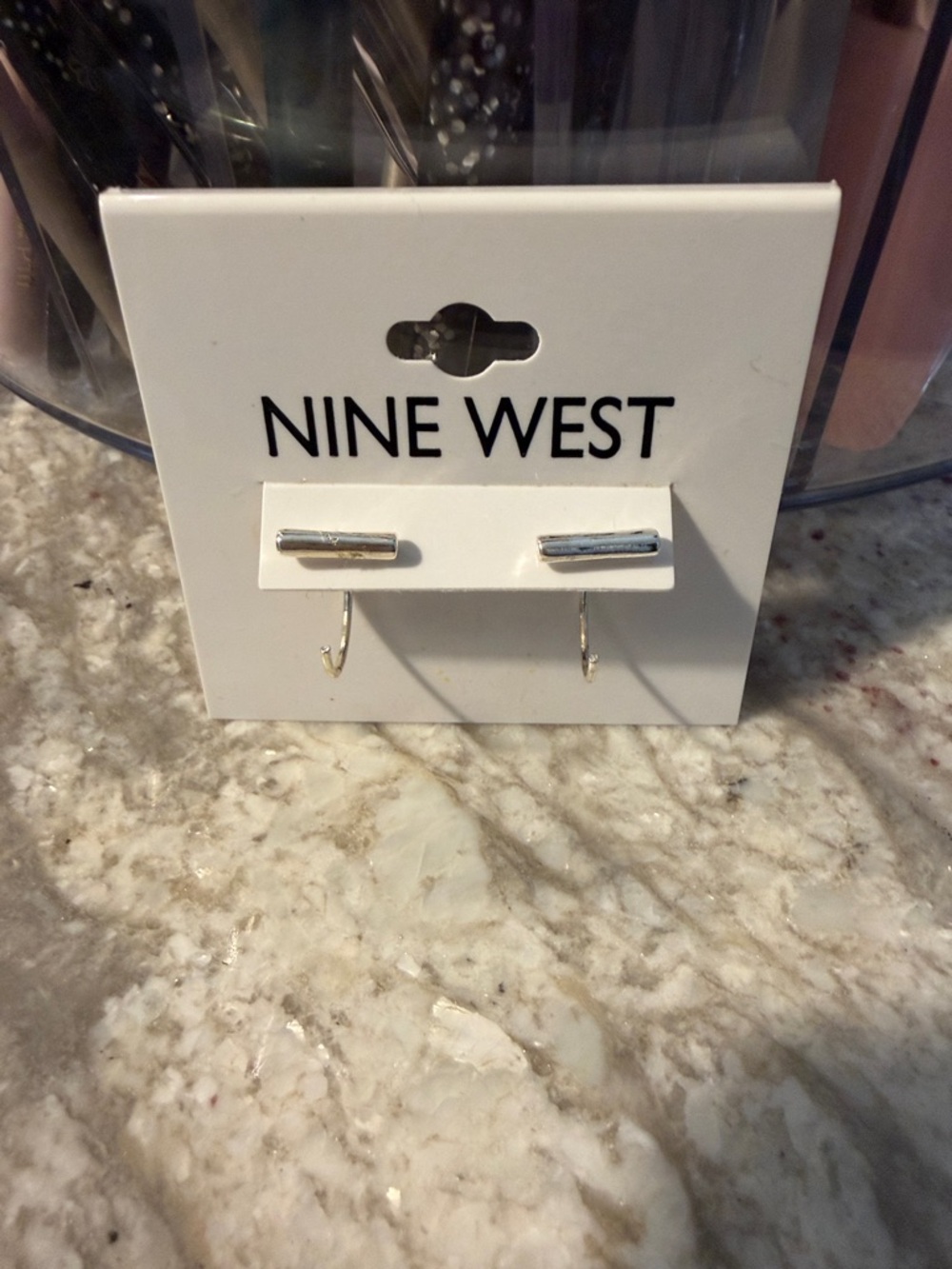 Nine West Silver-Tone Minimal Bar Hook Earrings